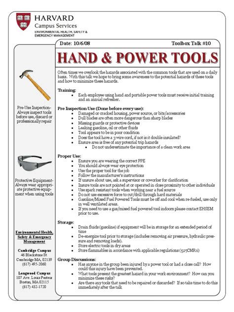 toolbox talk on electric tools